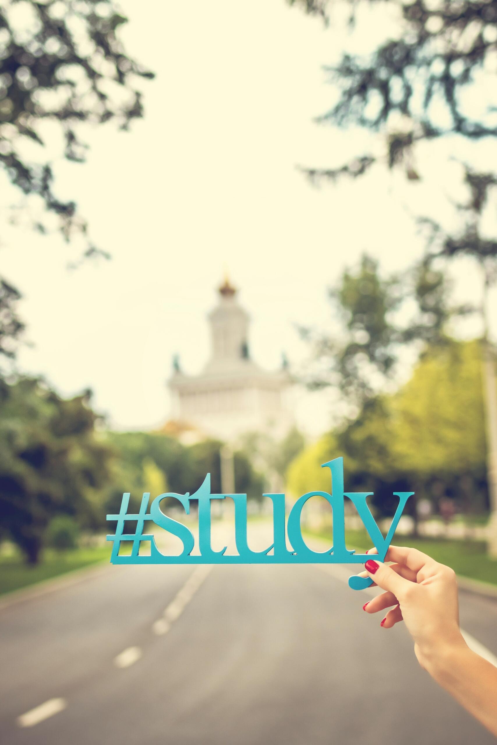 burtu silueti uz ainavas fona "study"