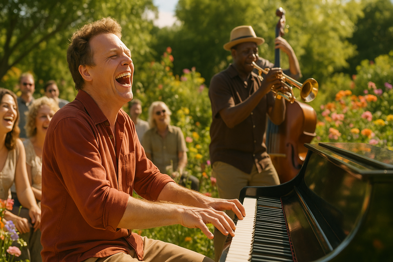 džeza klavierkoncerts dārzā
