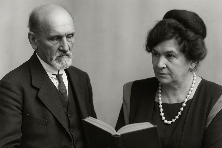 Rainis un Aspazija ar grāmatu