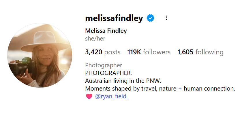 Melisas Findlijas Instagram profils. 