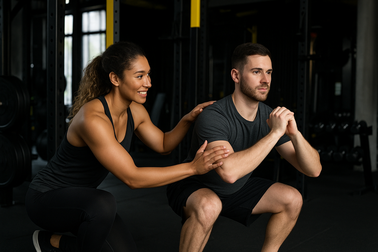 trenere palīdz sportistam treniņa laikā