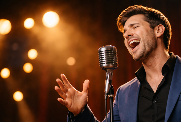 vīrietis uzstājas ar dziesmu