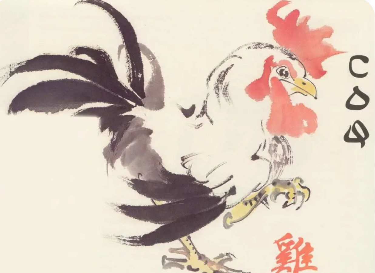 Ķīniešu gleznojuma stila gailis, zodiaka simbols.