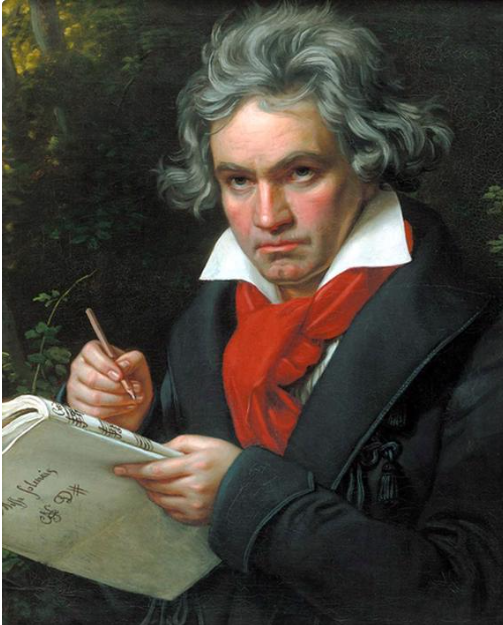 Ludviga van Bēthovena portrets ar notīm rokās.