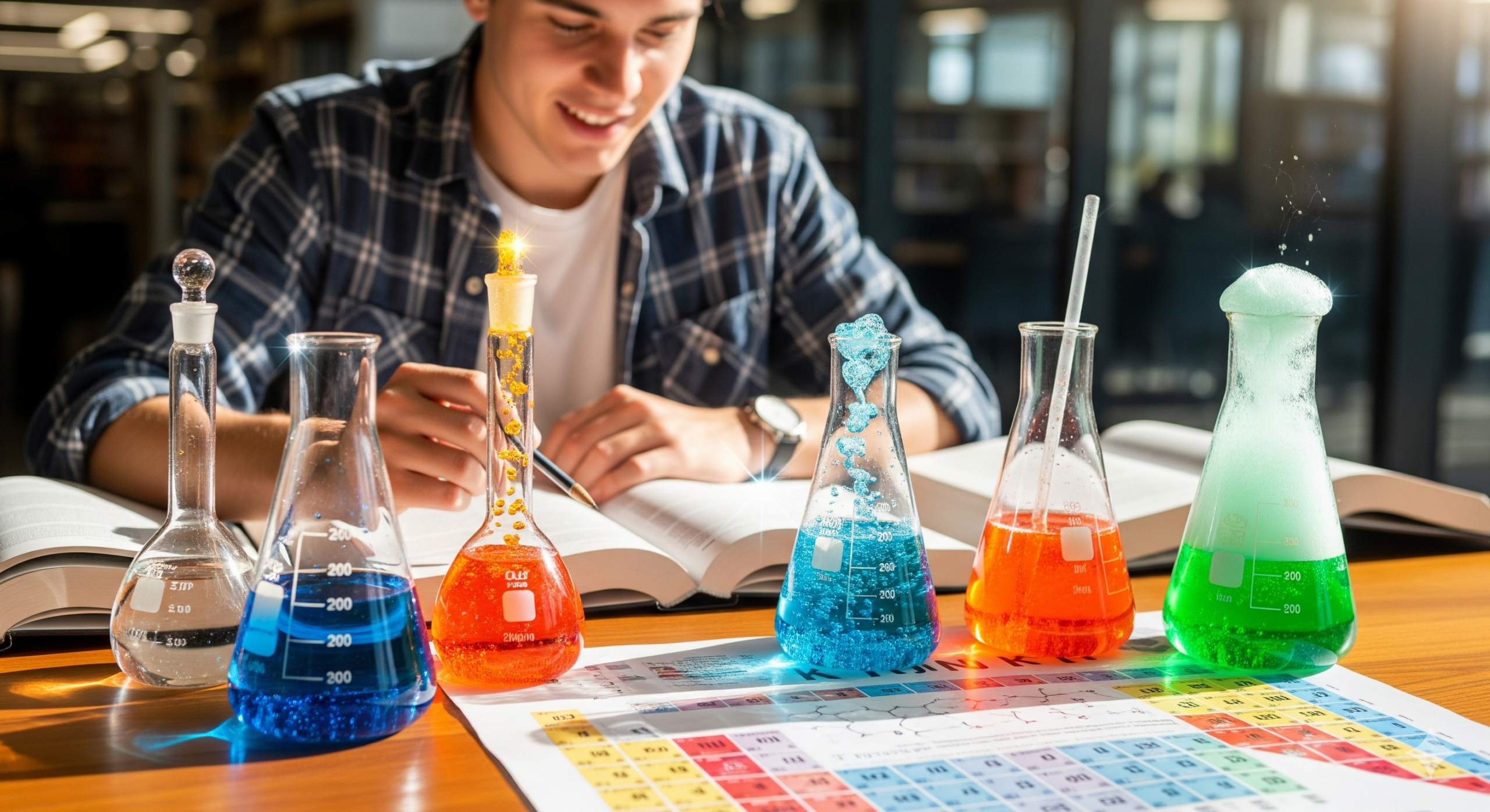 ķīmijas students laboratorijā