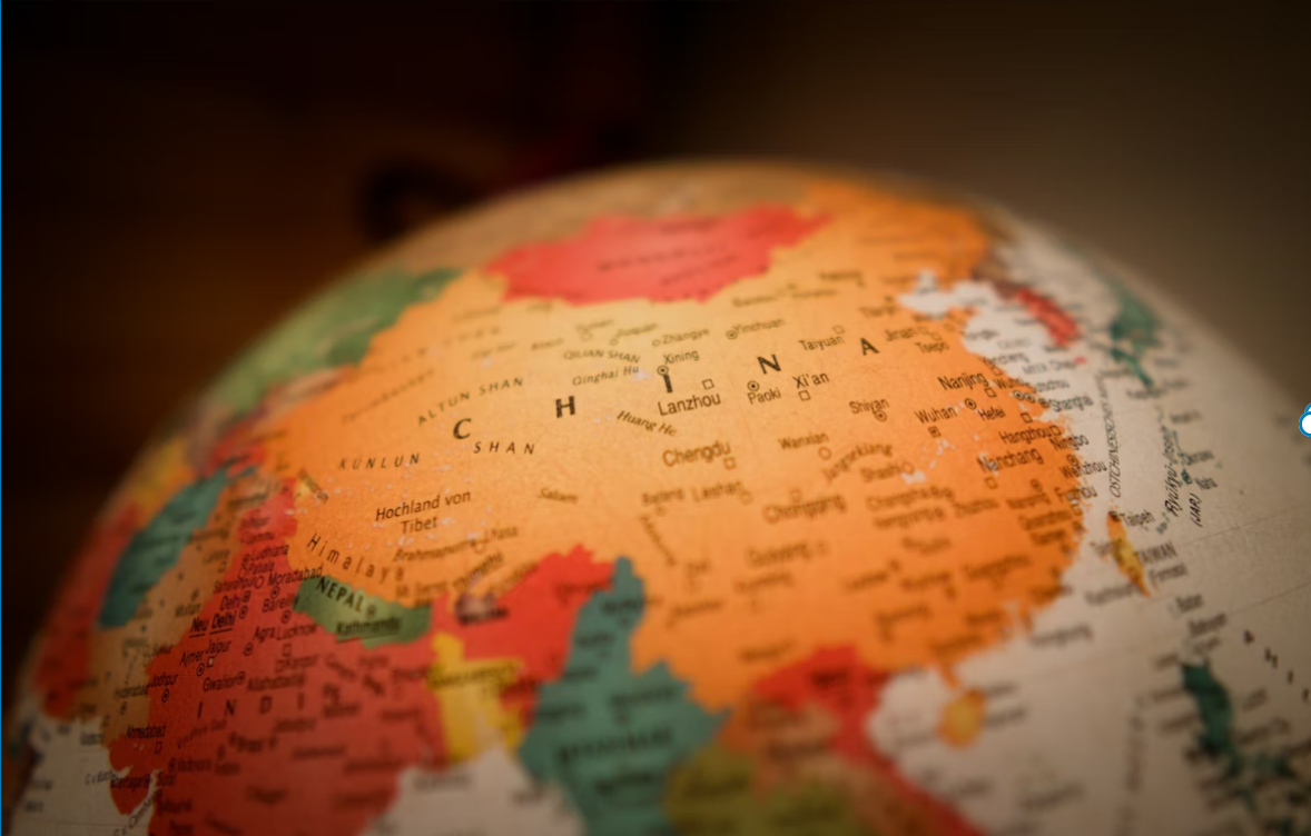 Globuss ar izceltu Ķīnas reģionu.