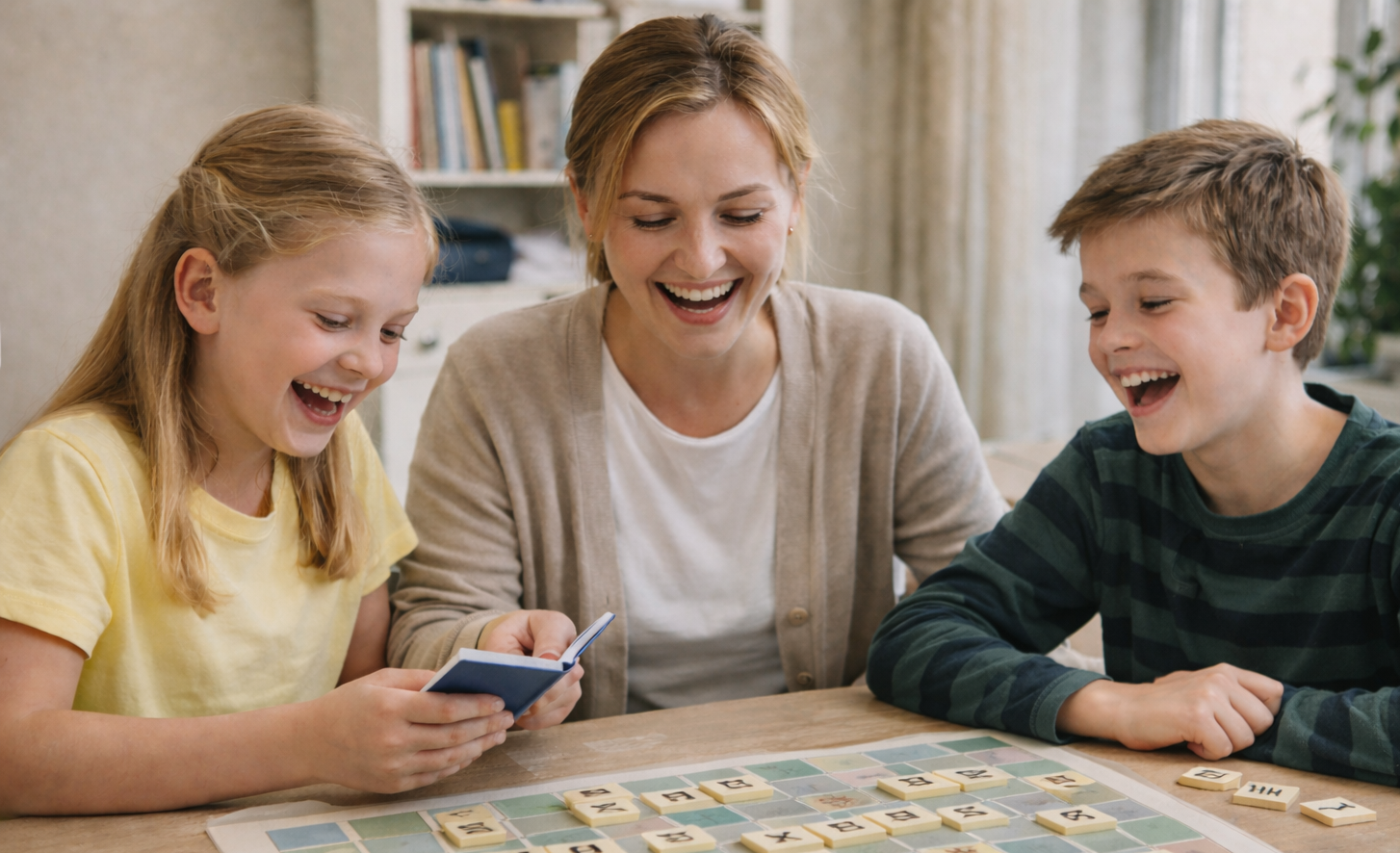 krievu valodas privātskolotāja ar bērniem spēlē vārdu spēli