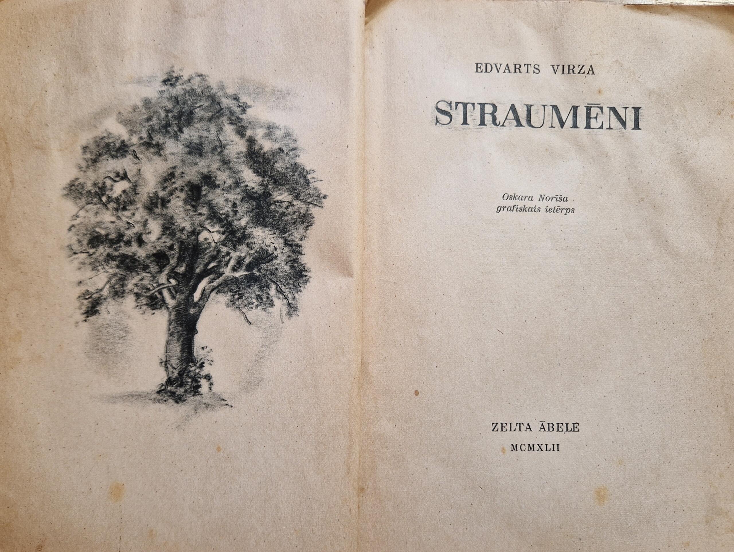 Edvarta Virzas grāmatas "Straumēni" virsraksta lapa