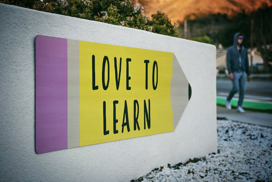 Natpis „Love to Learn“ na zidu šalje jednostavnu, ali snažnu poruku o važnosti učenja i stalnog usavršavanja. U njegovoj blizini prolazi čovjek, stvarajući spontan i inspirativan prizor koji podsjeća da je svaki dan nova prilika da nešto naučimo.