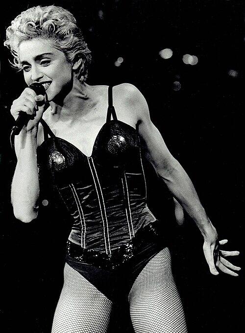 Madonna performing during the 'Who's That Girl World Tour' in 1987.