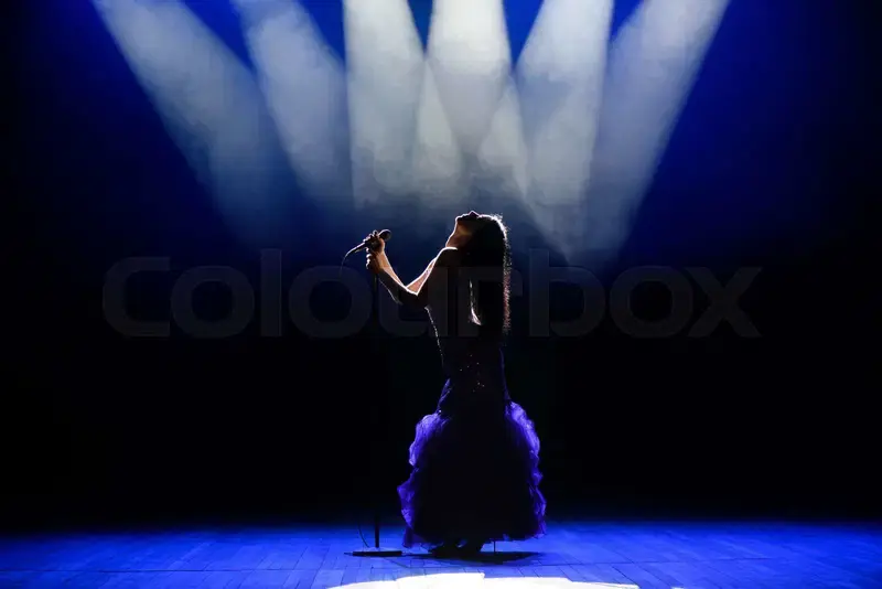 Royalty free image representing Mary Spiteri, an iconic Maltese singer performing with expressive dramatic power.