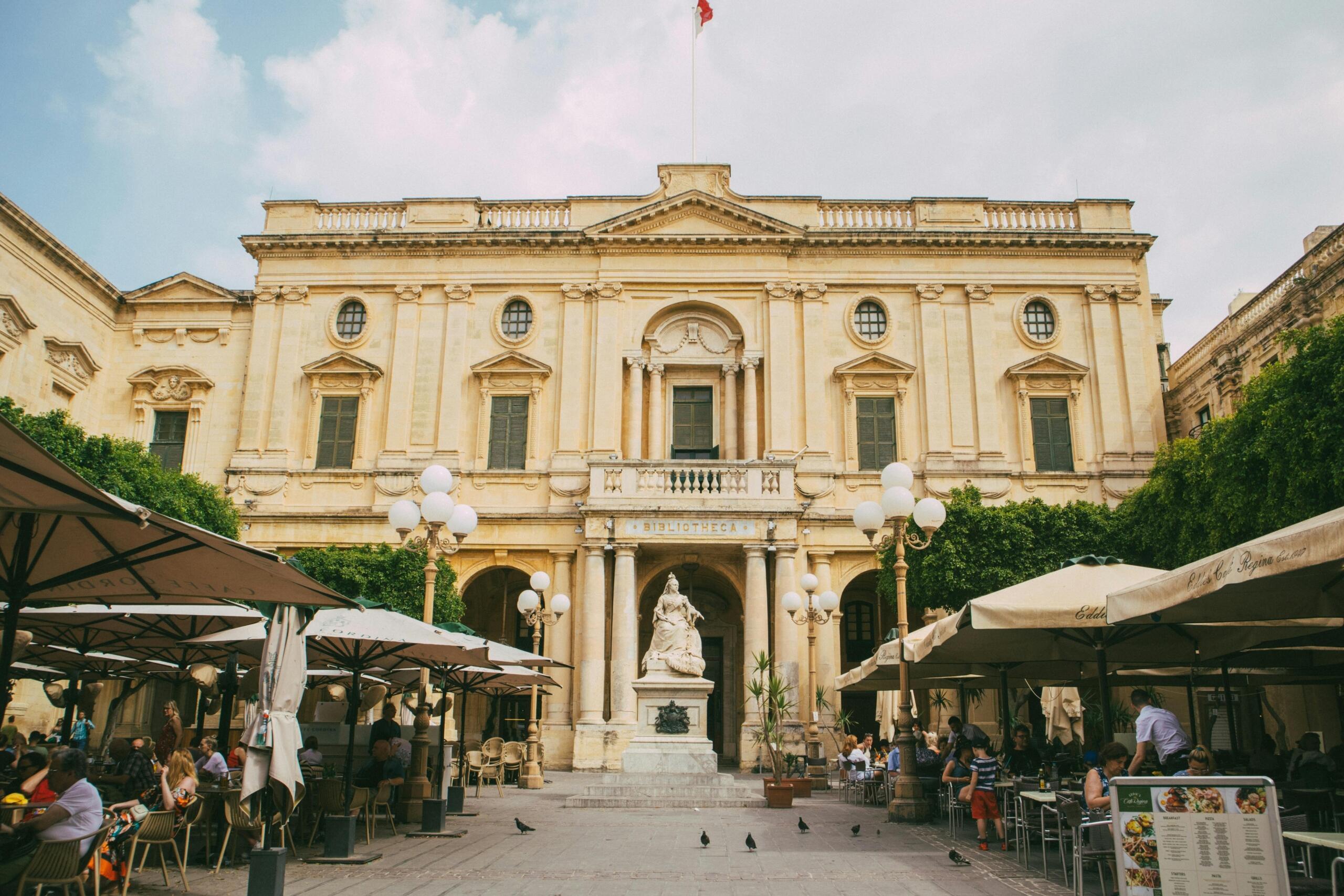 Square in Malta with bars and terraces.