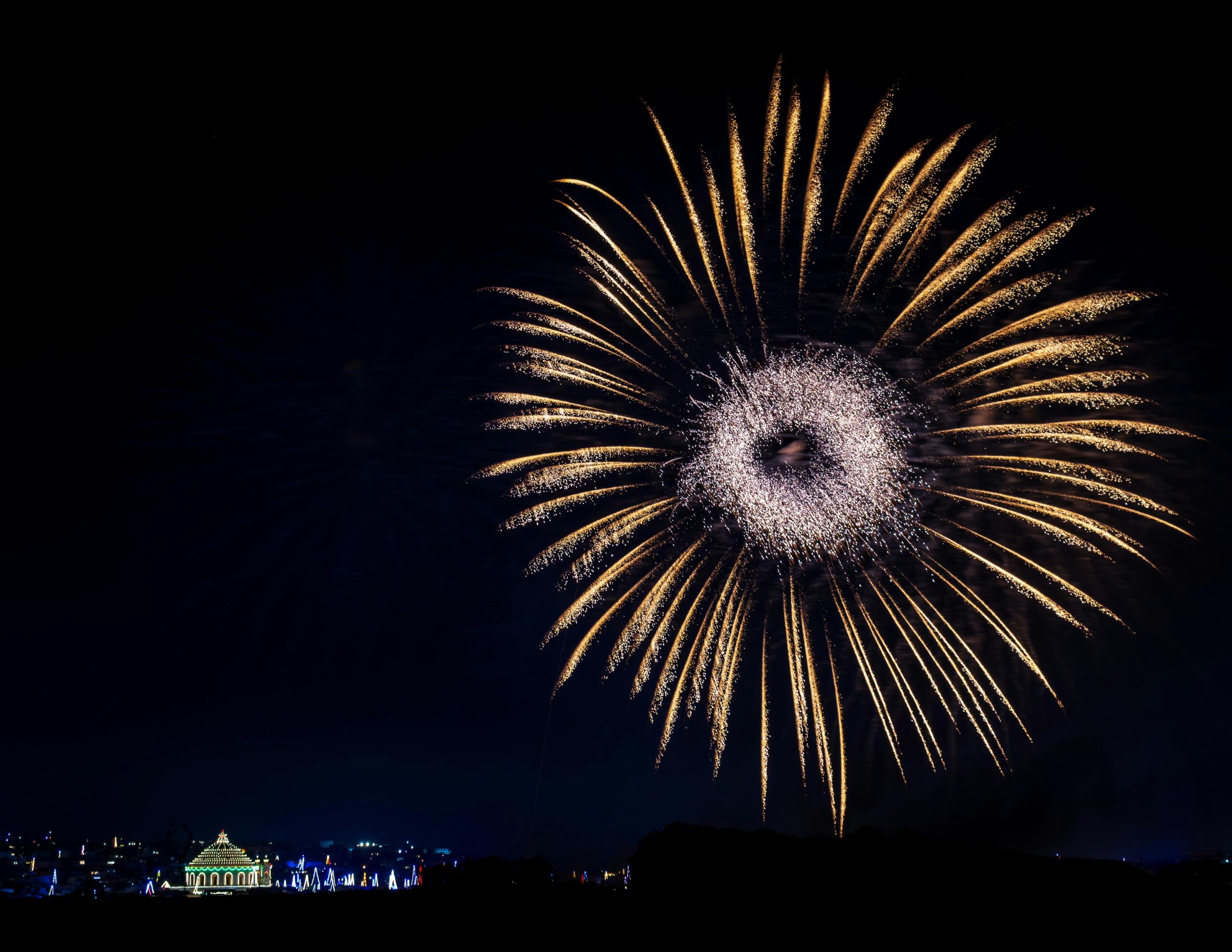 spectacular aerial fireworks burst lighting up the night sky over Malta