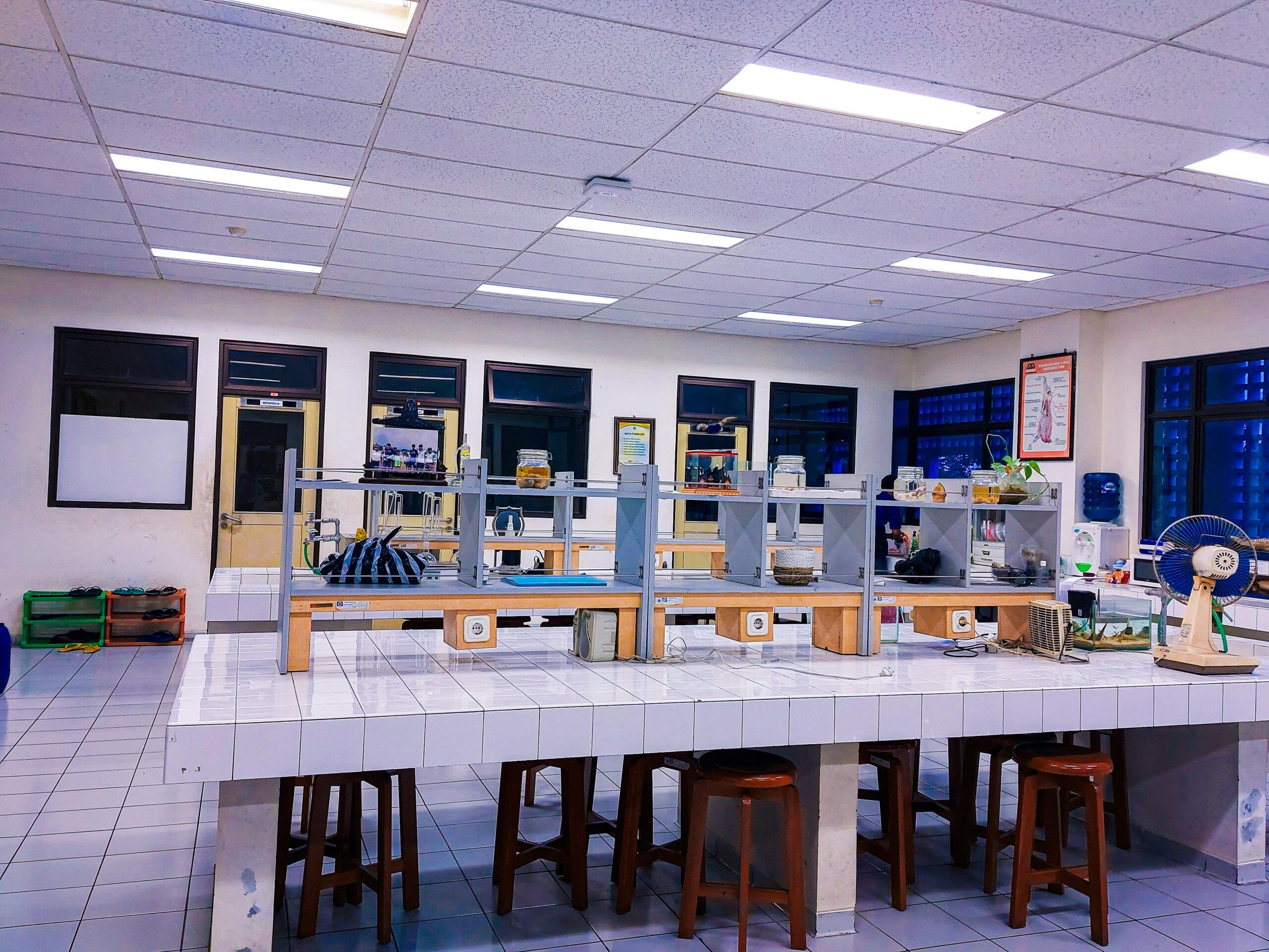 Empty science laboratory classroom at a vocational college