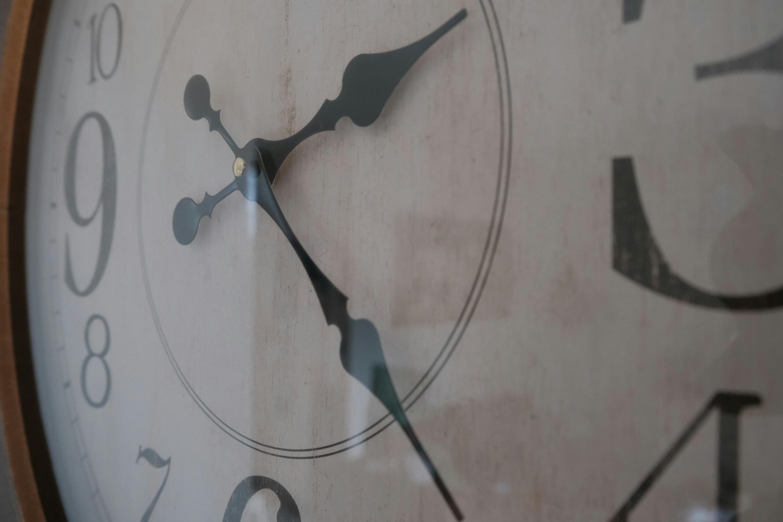Close-up of an analogue clock face with numbers