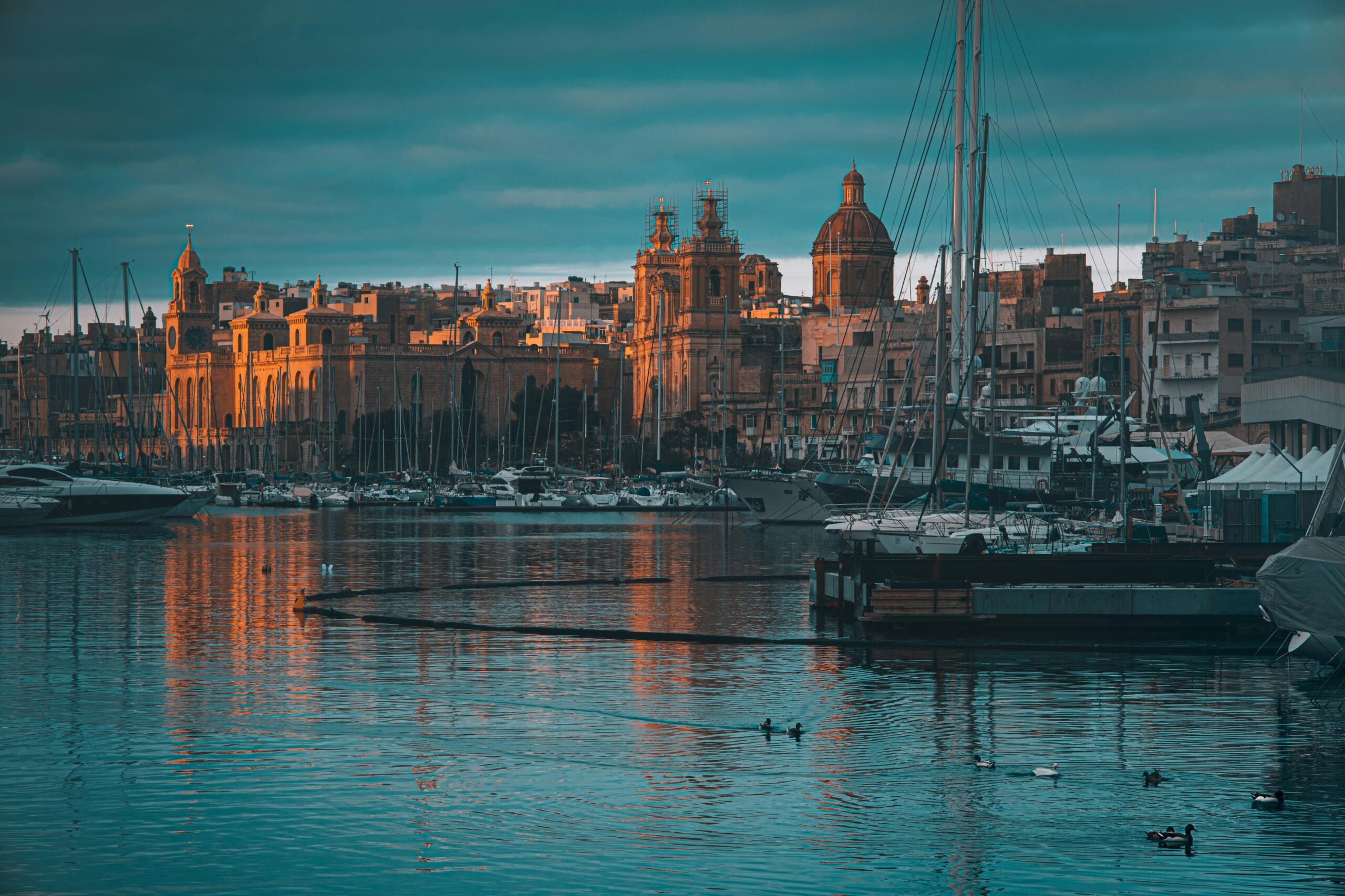 Cospicua waterfront and the Church of the Immaculate Conception across Dockyard Creek in Malta