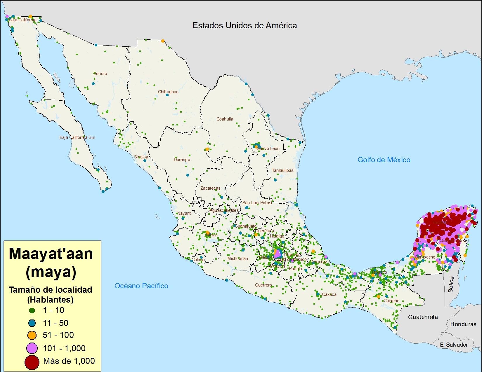 Presencia de hablantes del maya alrededor de México