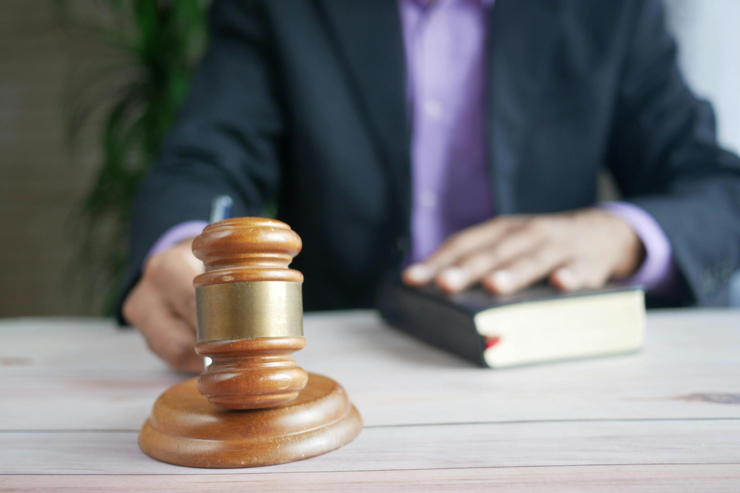 Brown gavel on table