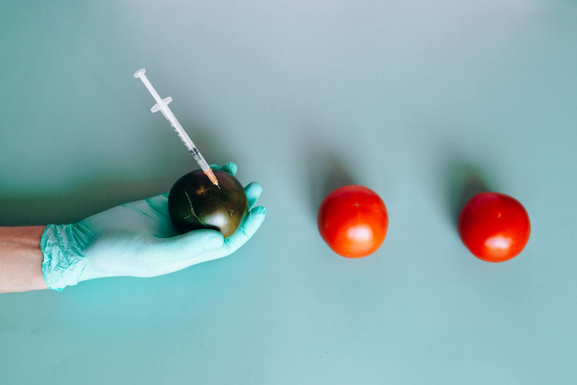 Person Holding A Fruit With An Injection