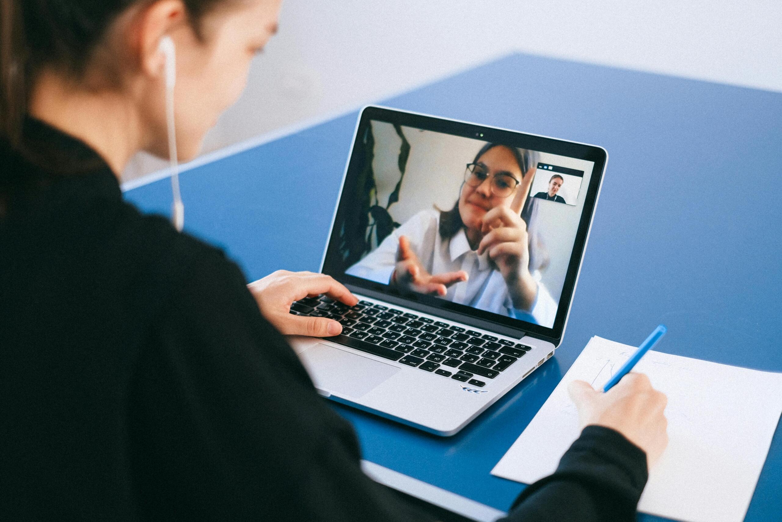 People talking over video call