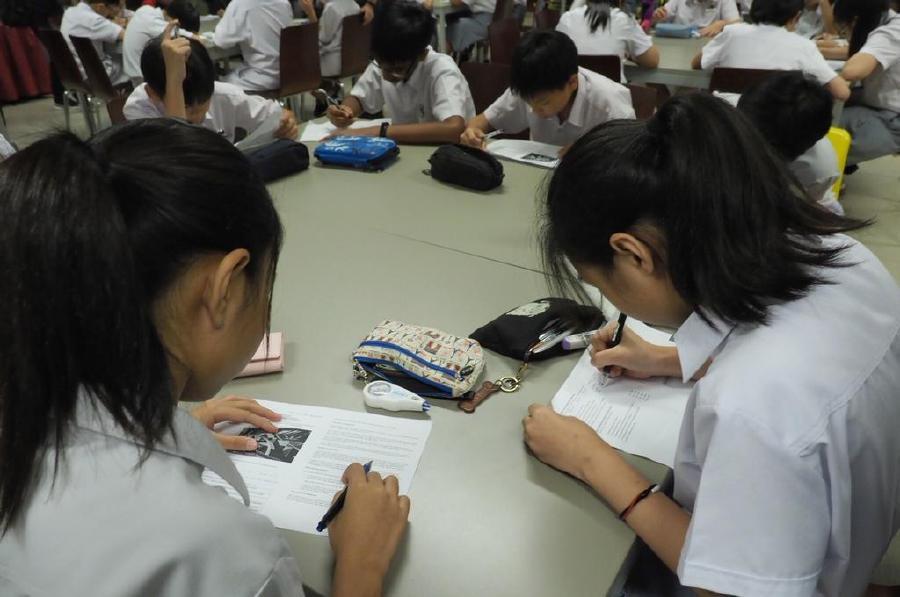a group of students studying