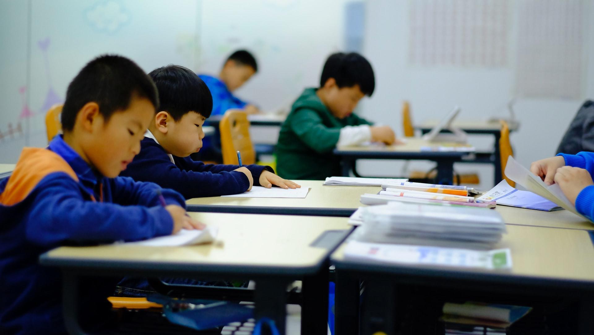 a group of children in class