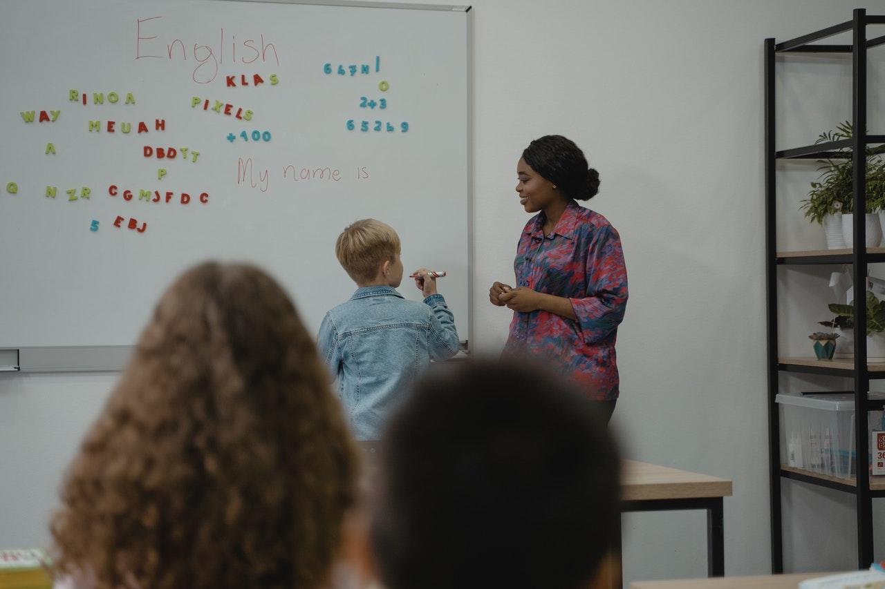 a boy participating in english class