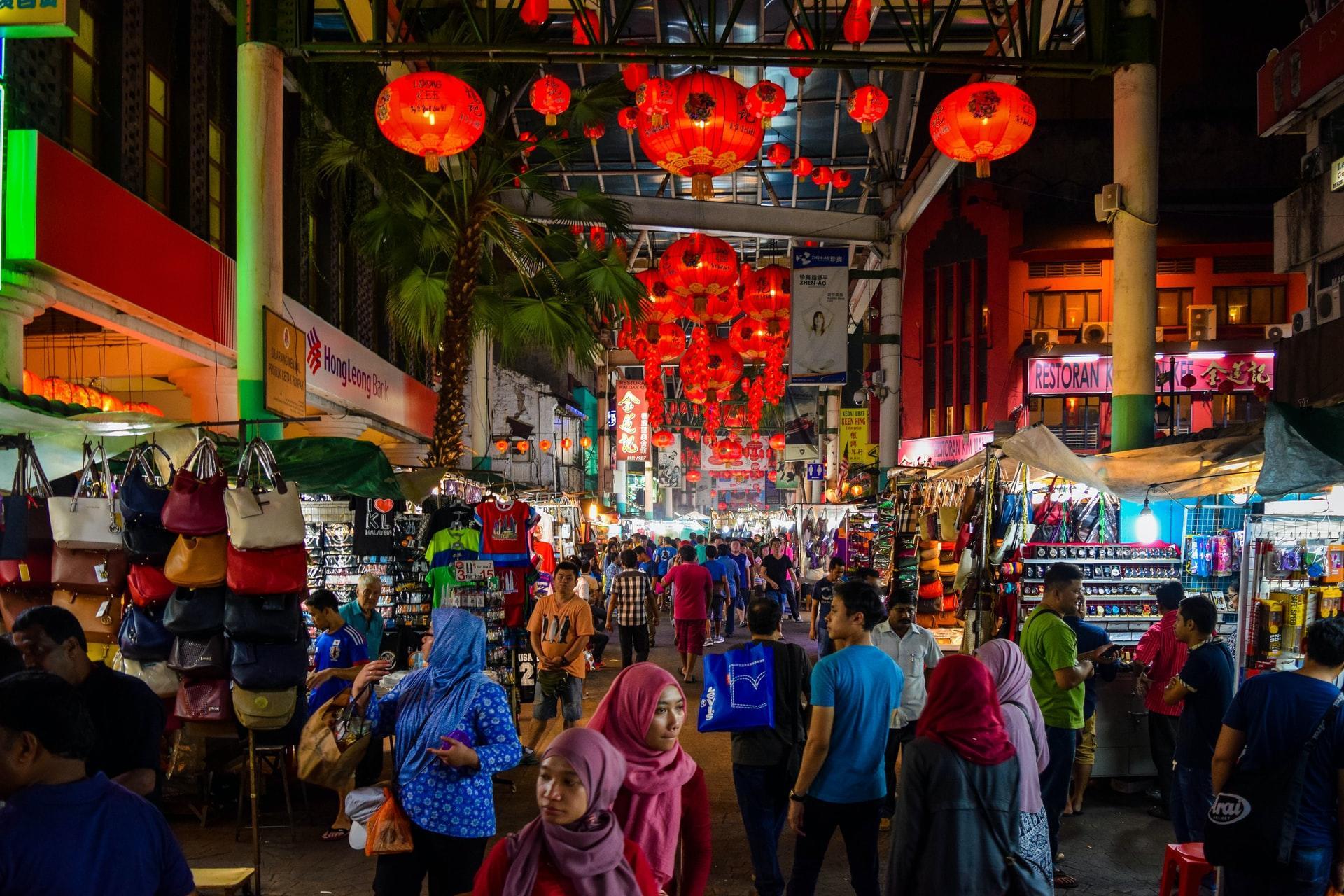 bustling night market in Malaysia