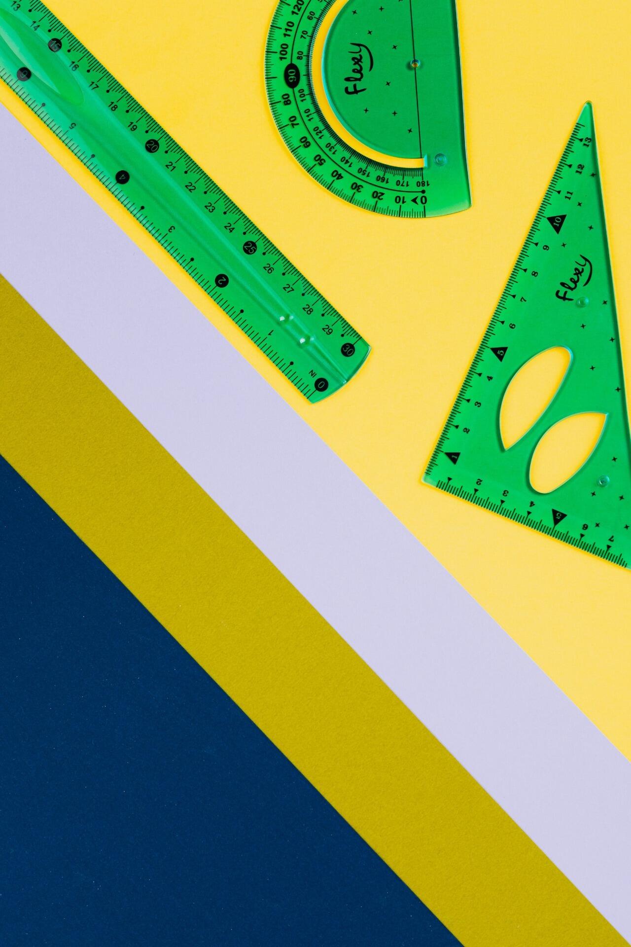 Rulers and protractors used for mathematics and geometry practice
