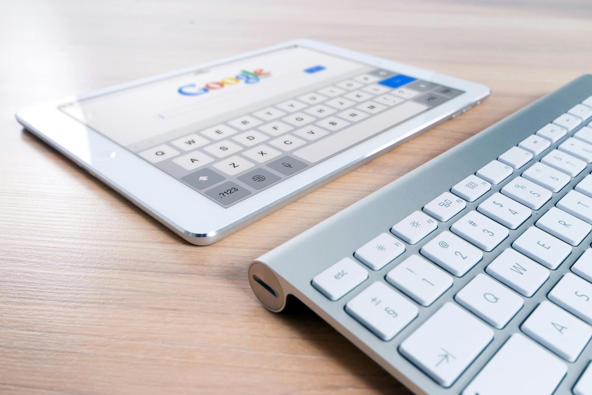 Tablet and keyboard used for searching online resources for SPM mathematics study