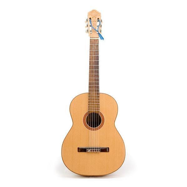 A classical acoustic guitar on a white background