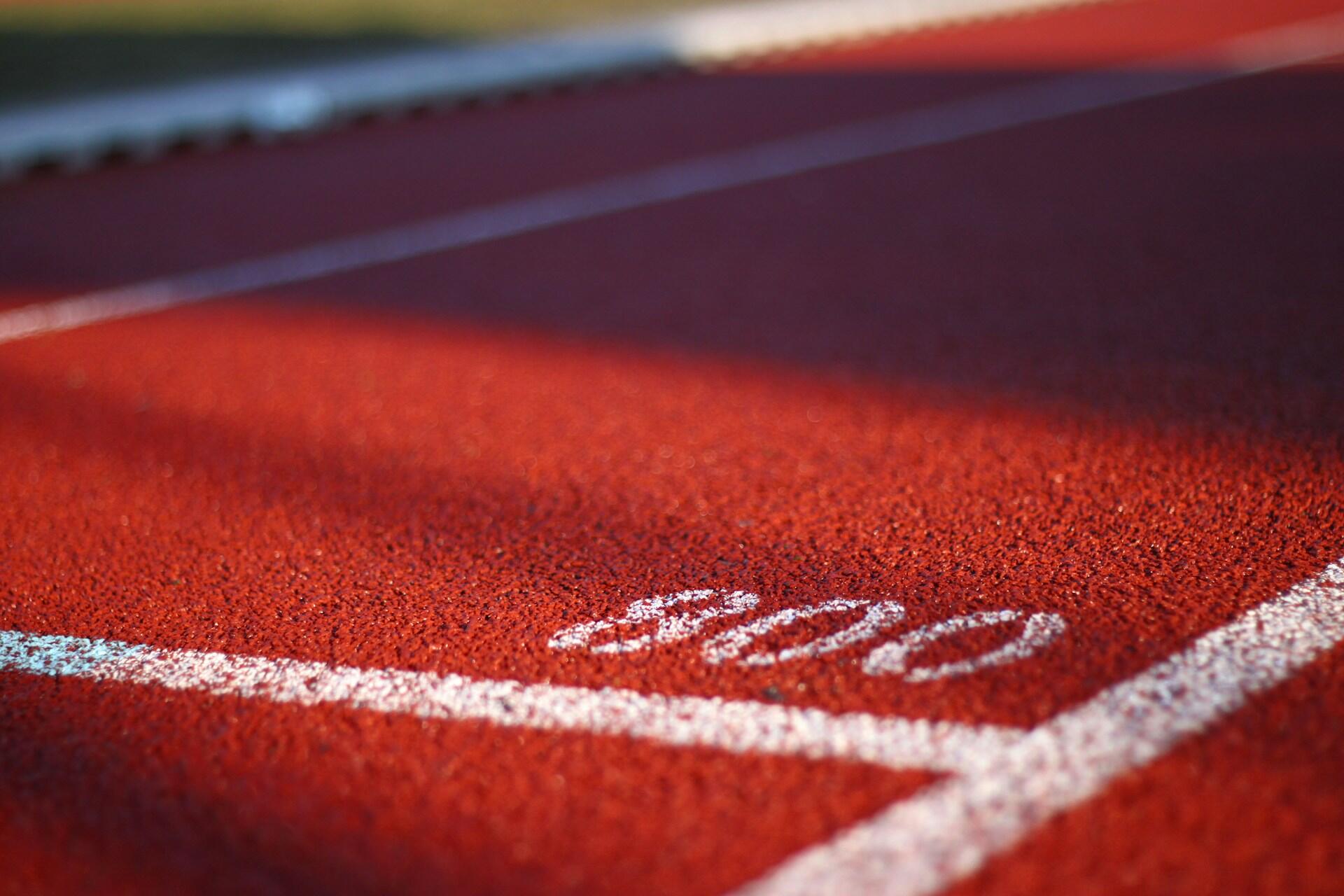 A picture of a running track with the number