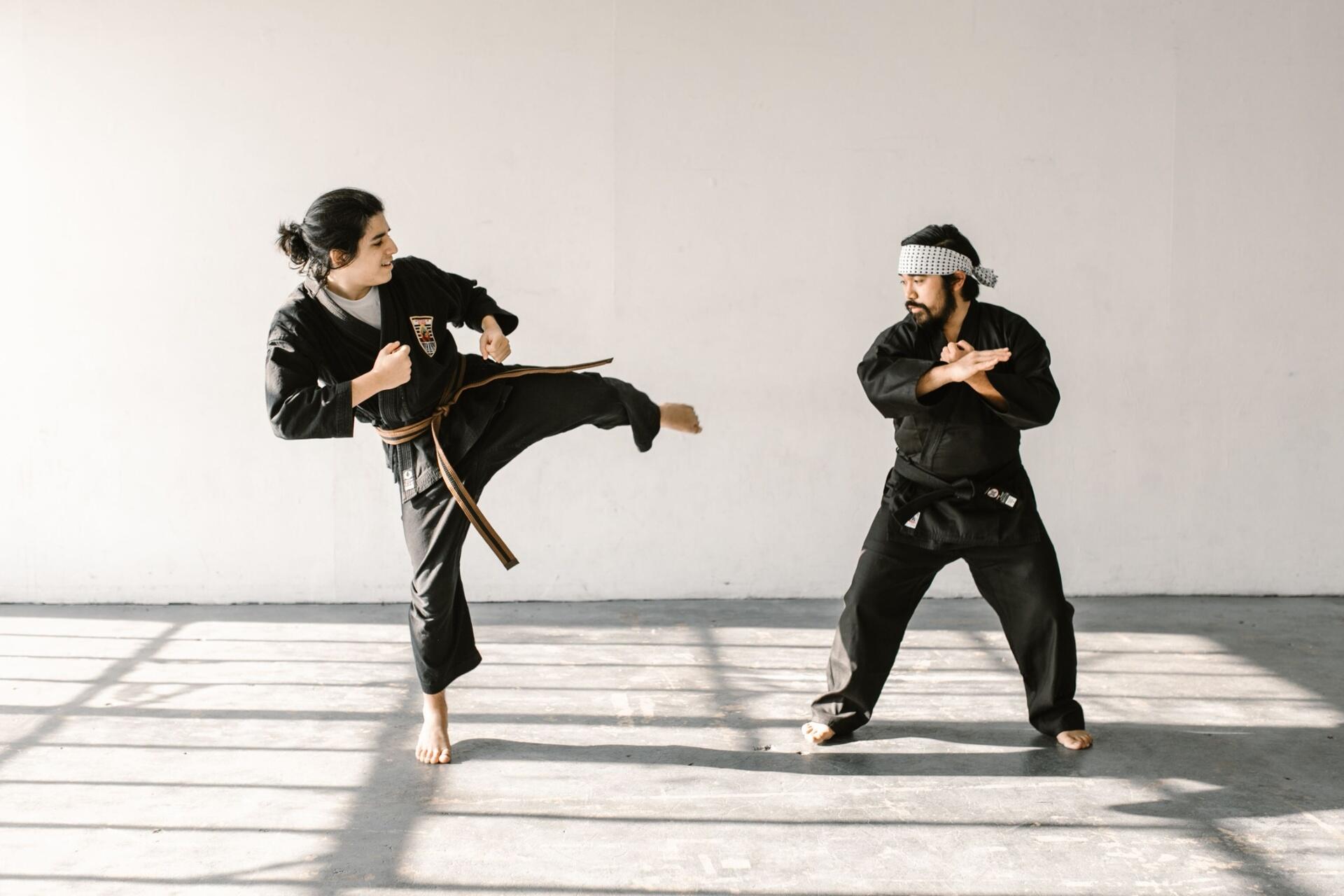 Two practitioners demonstrating Wing Chun techniques during a training session.