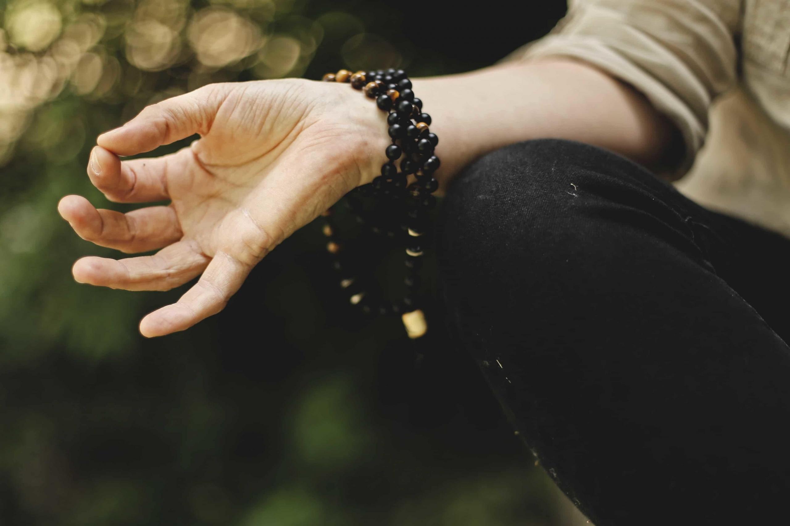 practising yoga and breathing