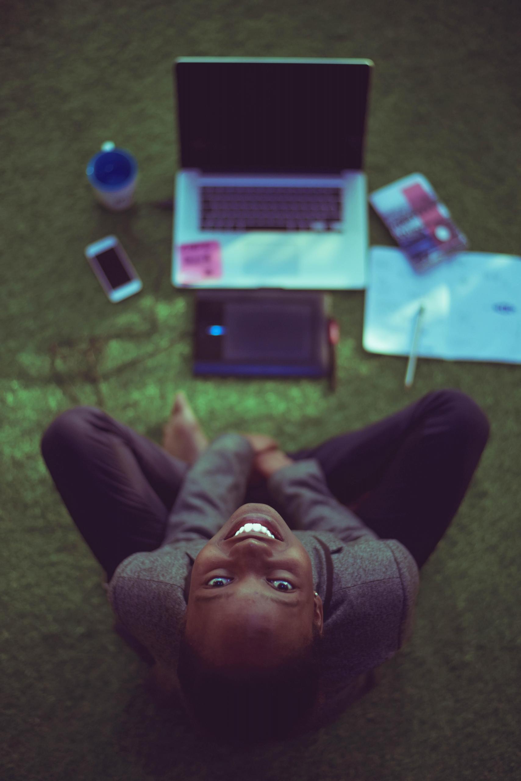 A Nigerian student with her digital learning device.