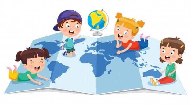 Children studying geography