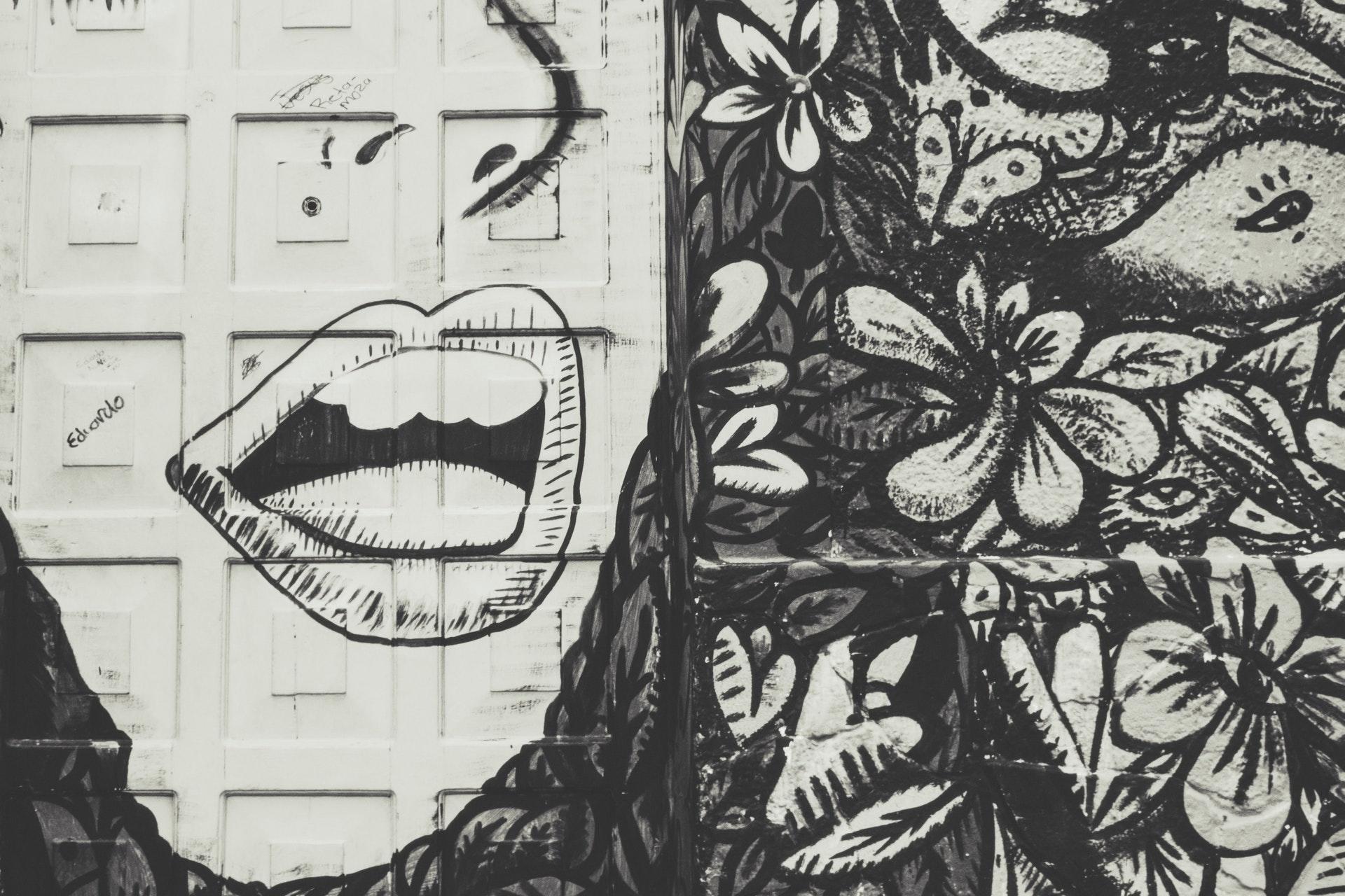 White and black floral painting