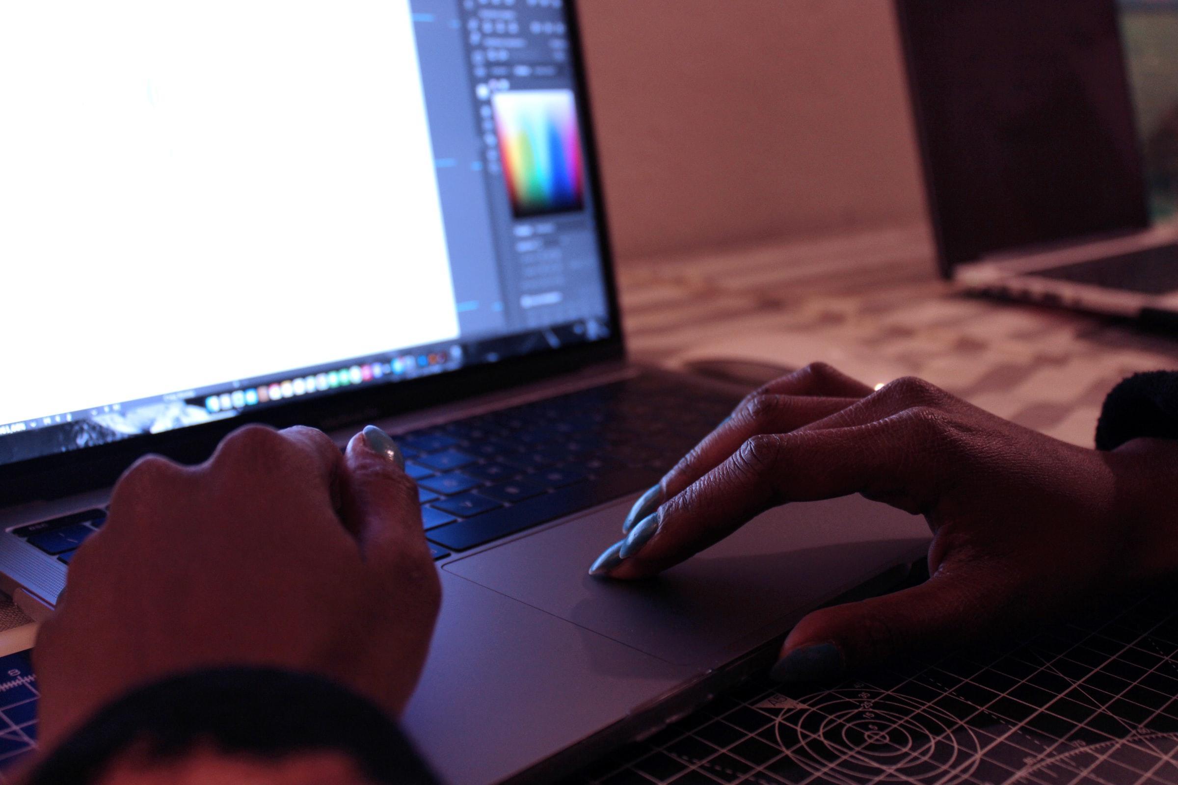 Person using a computer.