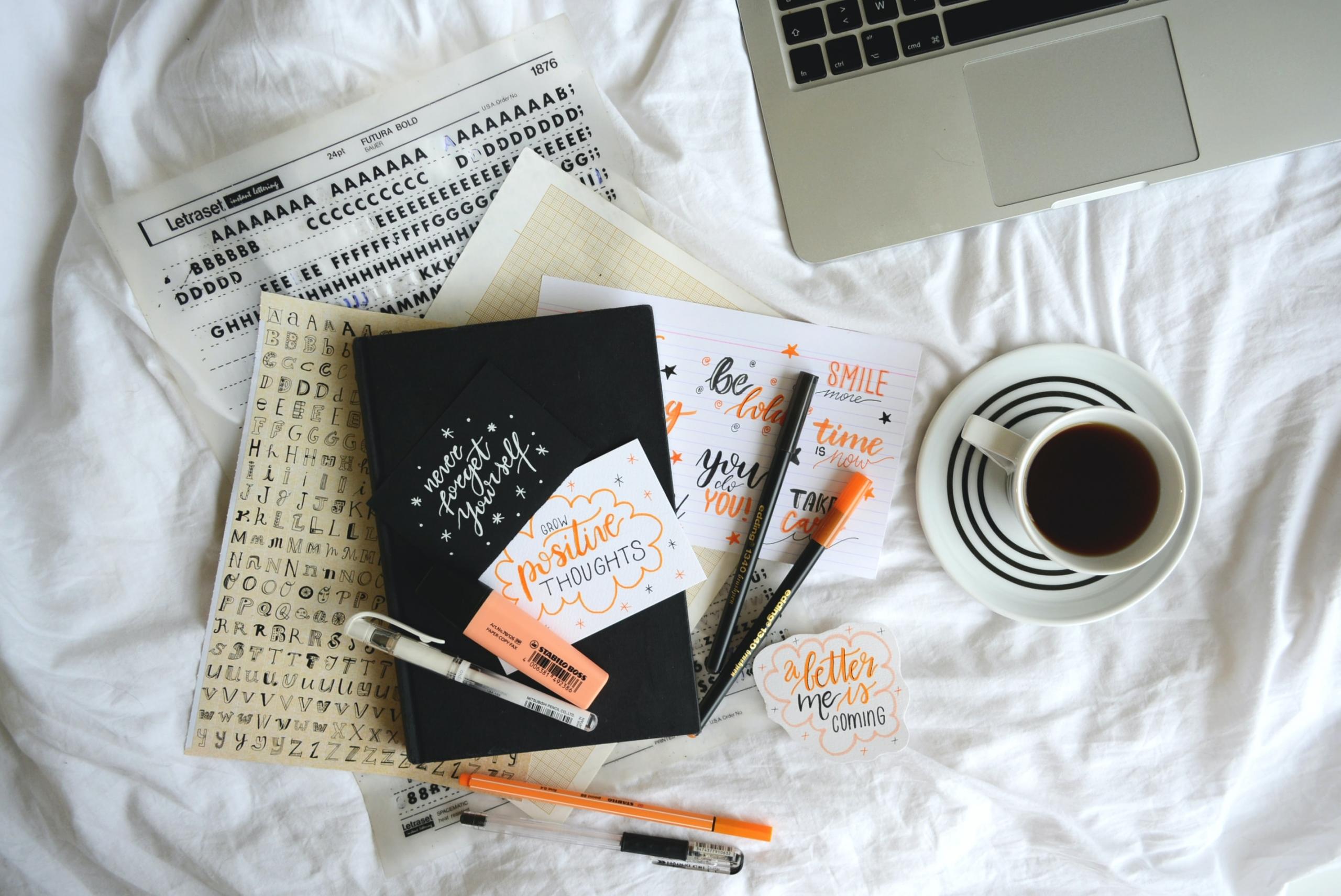 Study items on a bed
