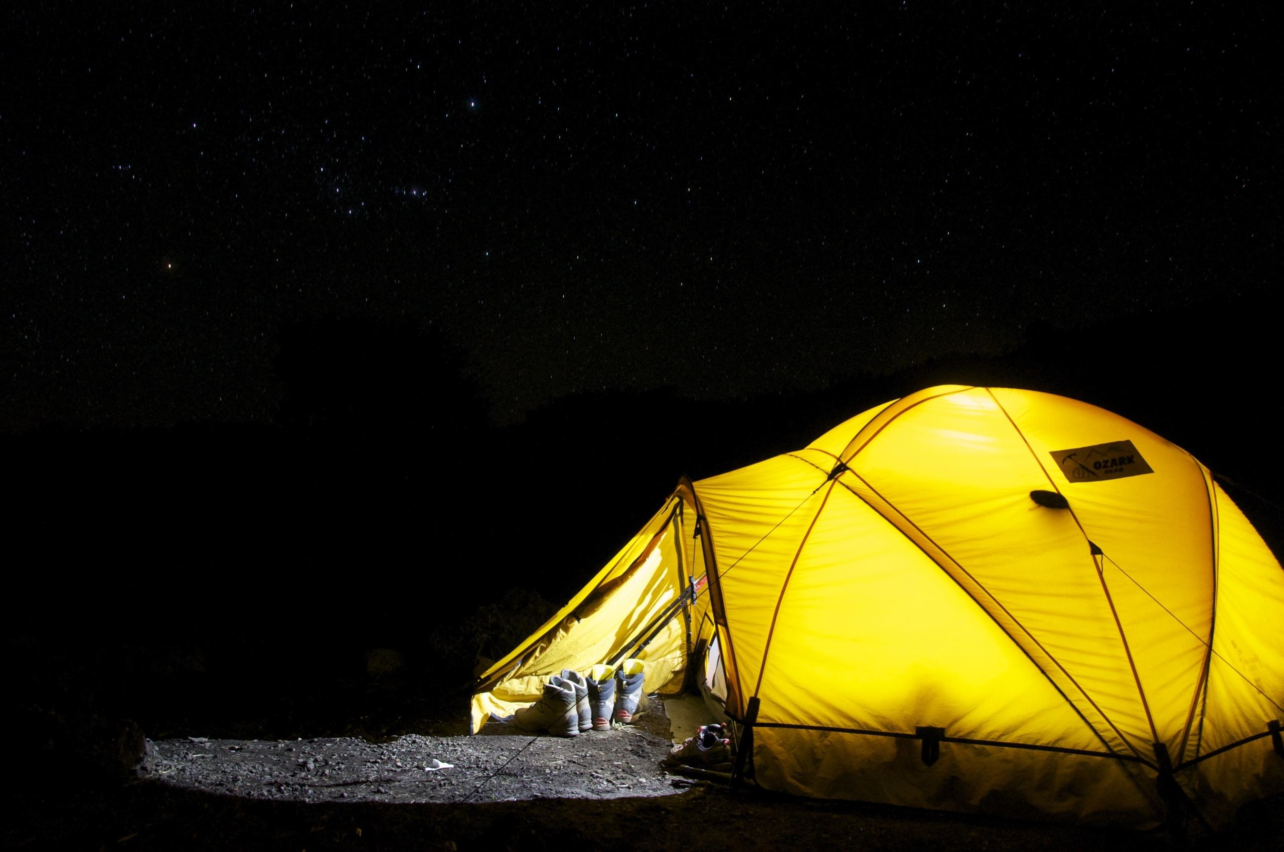 Yellow tent in the dark