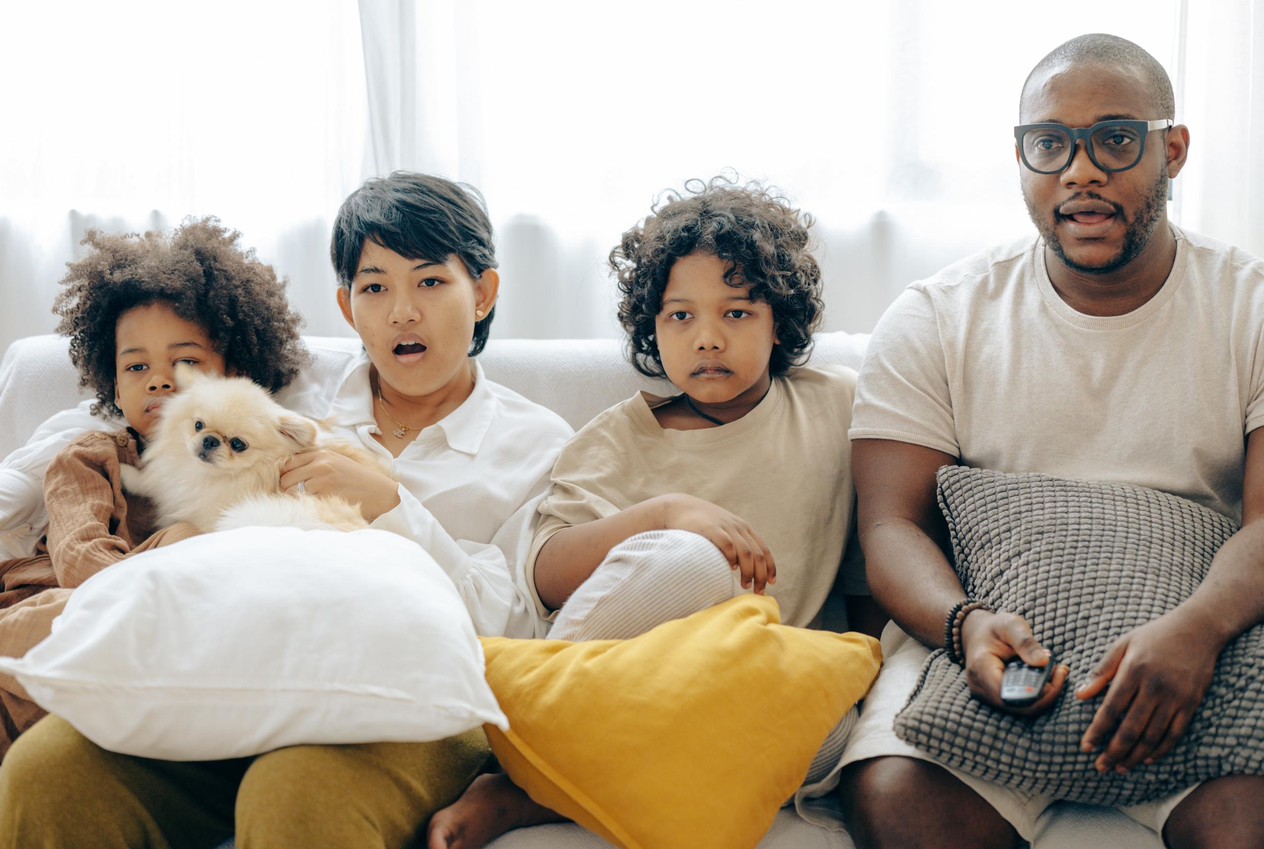 A family watching TV