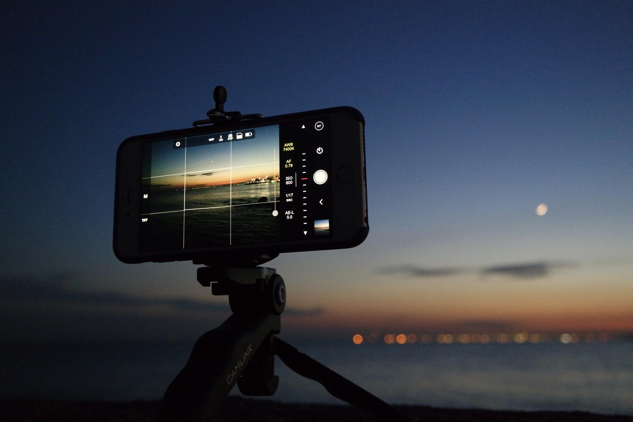 A mobile phone on a gimbal