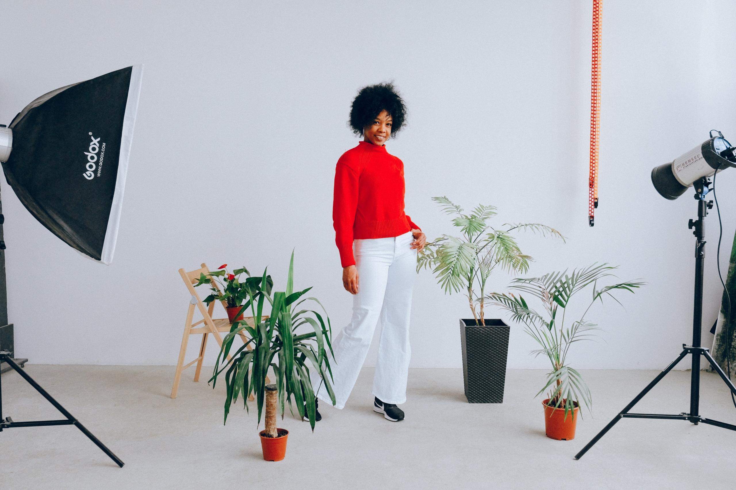 A lady in a photo studio
