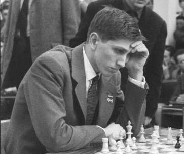A young Bobby Fischer plays intently in Leipzig