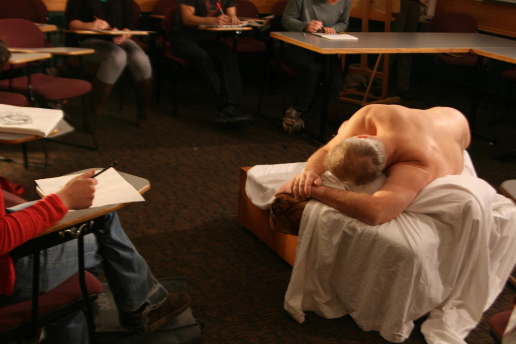 Nude model for life drawing session.