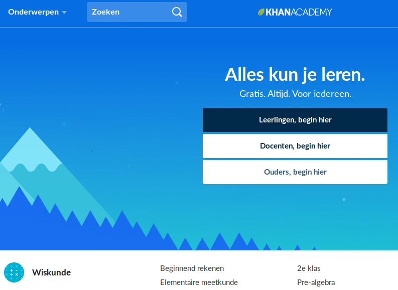 Webpage van de Khan Academie