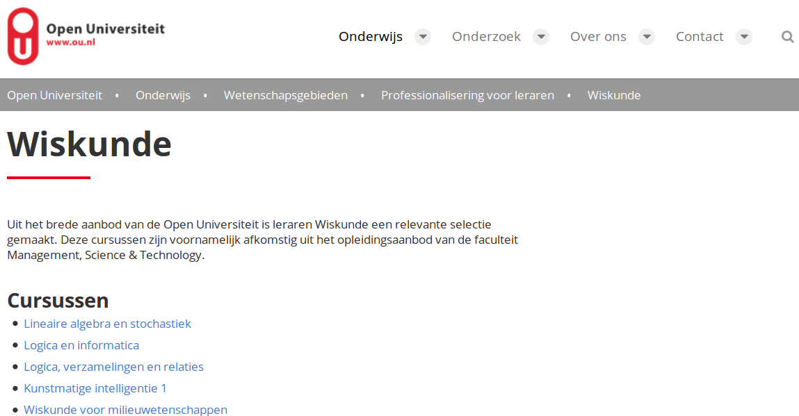 Webpage van de Open Universiteit