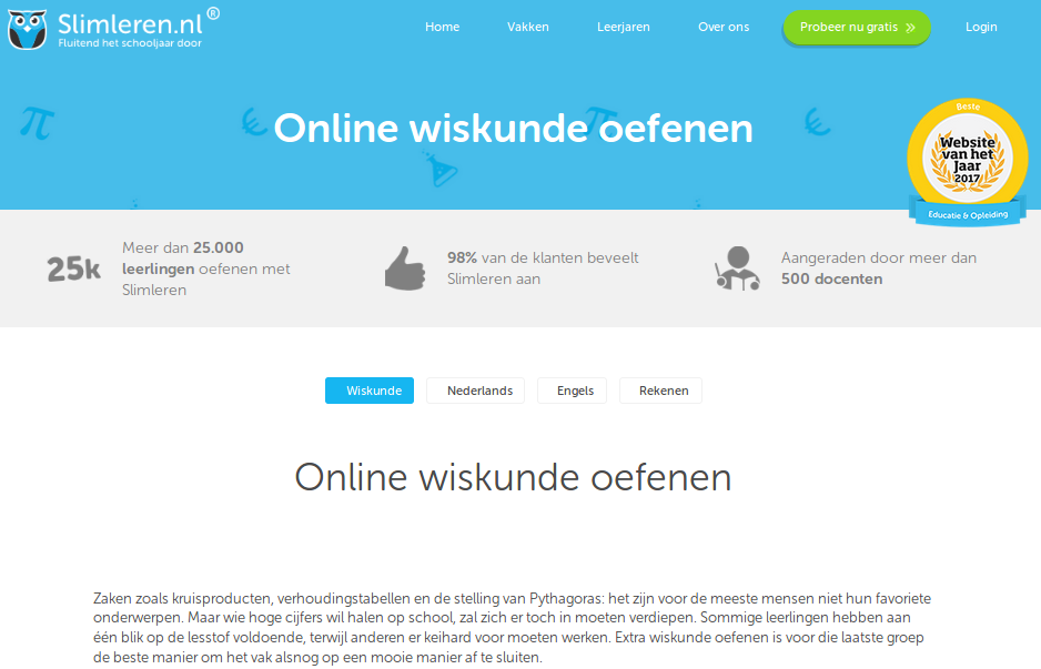 De webpage van slimleren.com