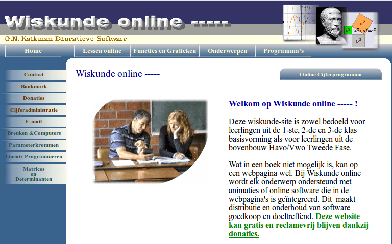Screen copy van de Wiskunde Online site