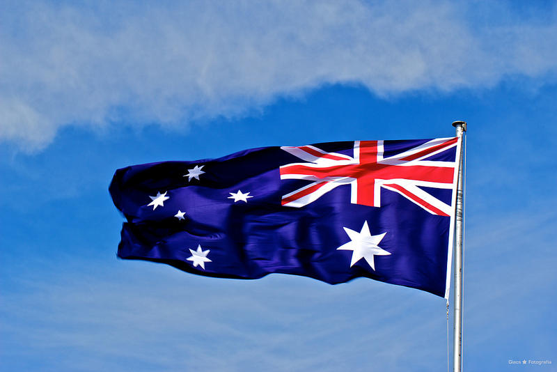In de Australische vlag gebruikt drie prominente symbolen